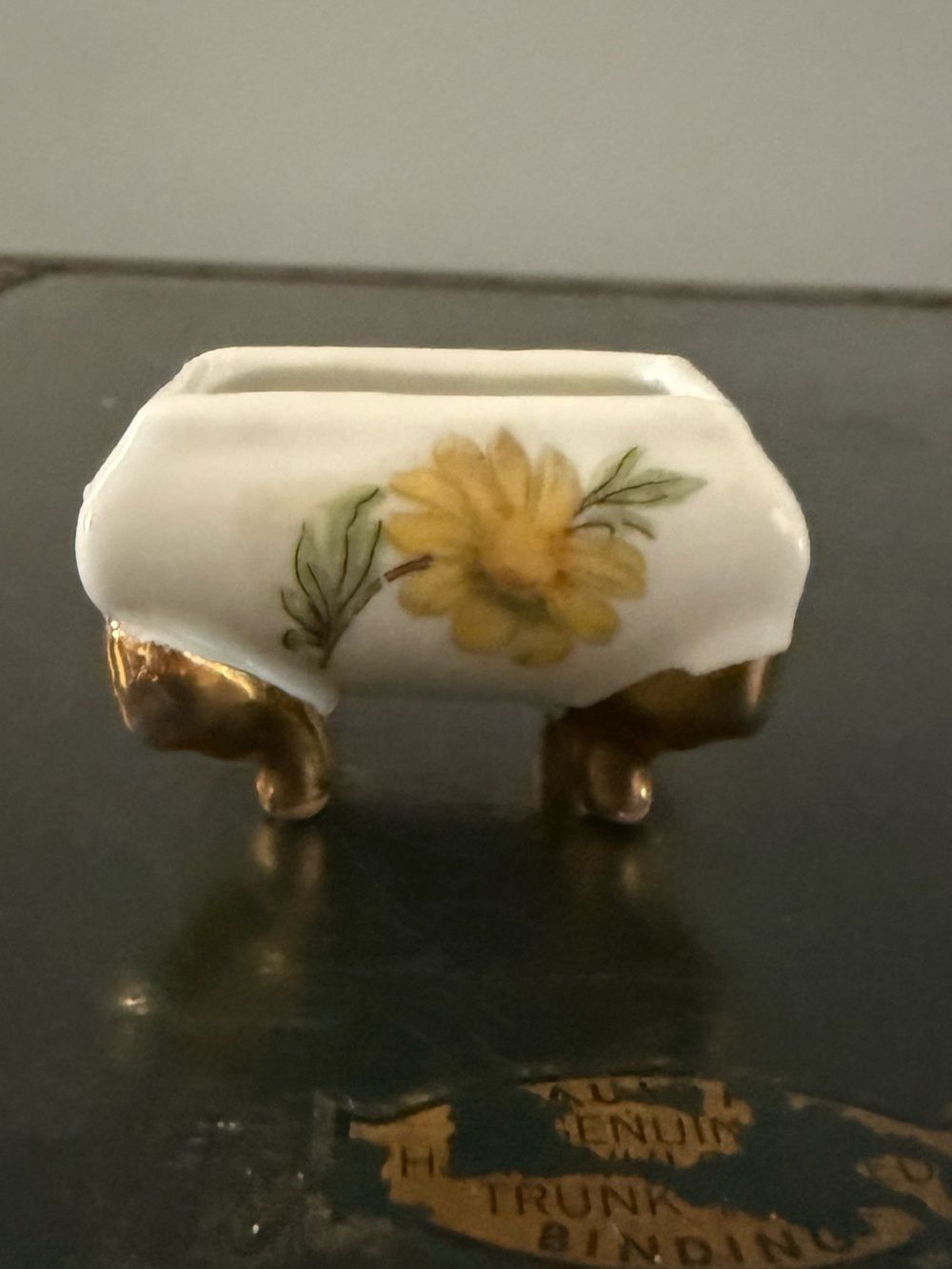 Vintage Porcelain Miniature Ring Trinket Box Lid Japan Floral Footed No Lid